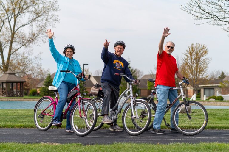 Three residents on their bikes