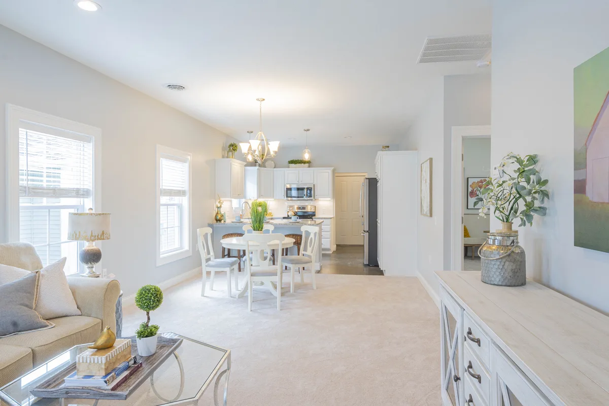 Otterbein Lebanon Orchard home kitchen, living room, and dining area