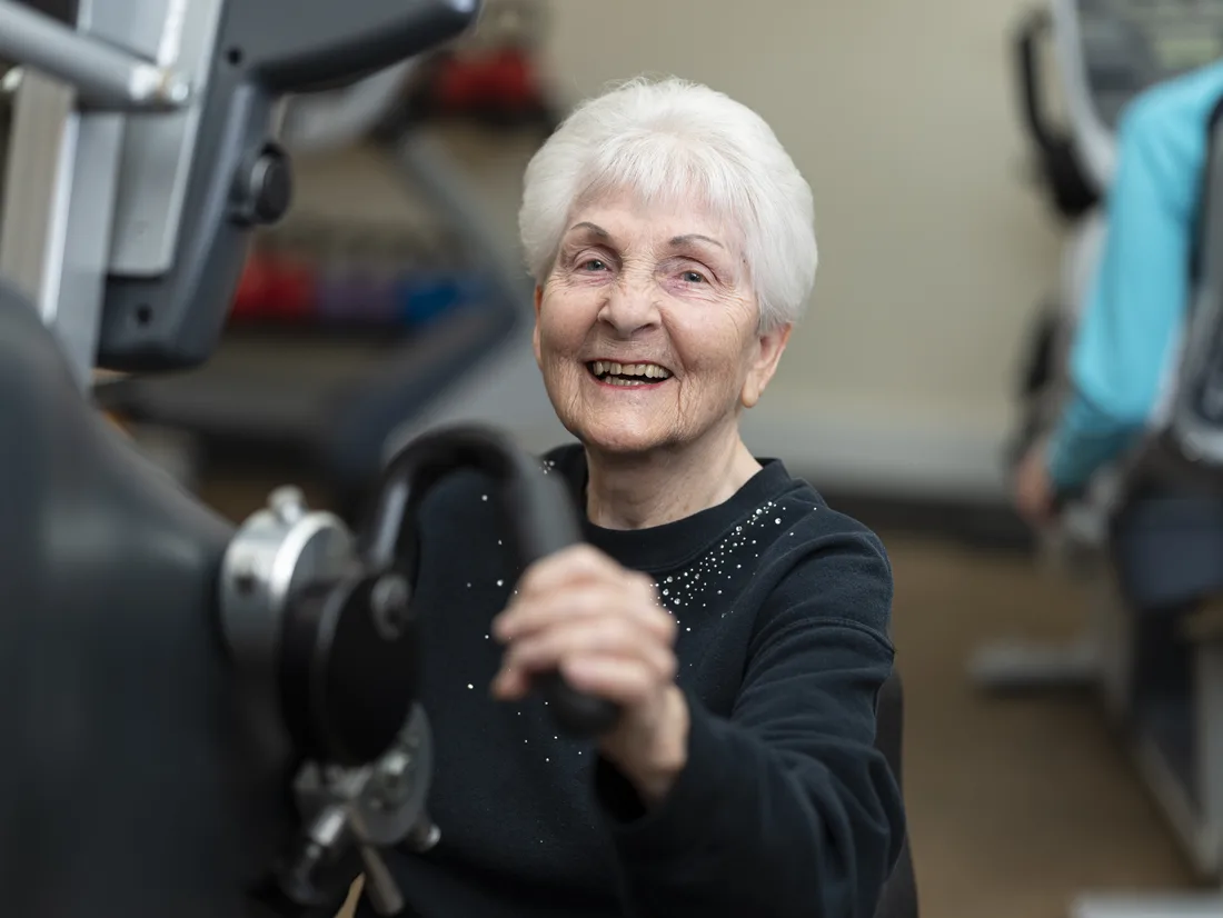 Otterbein Lebanon resident uses exercise equipment in rehab center