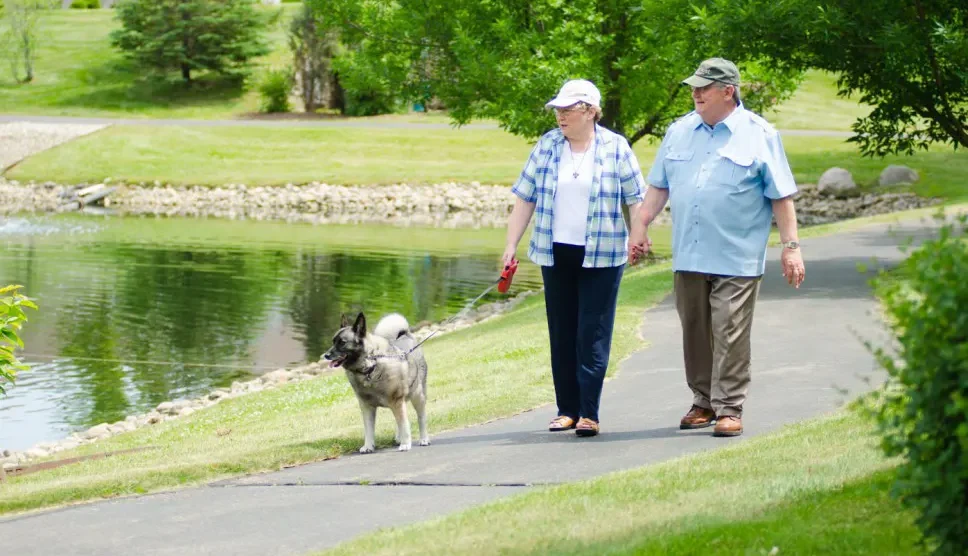 Otterbein Jackson residents walking their dog