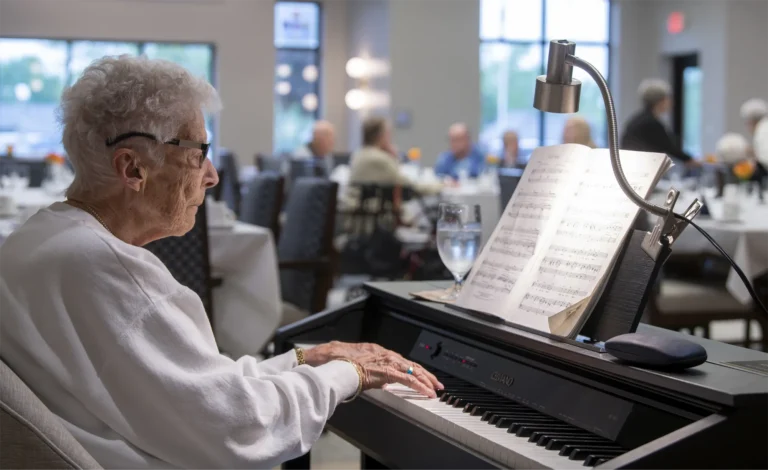 Otterbein Jackson resident playing the piano
